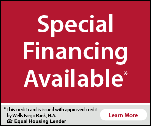 A graphic reading: Special financing available. This credit card is issued with approved credit by Wells Fargo Bank, N.A. Equal housing Lender. Learn more.