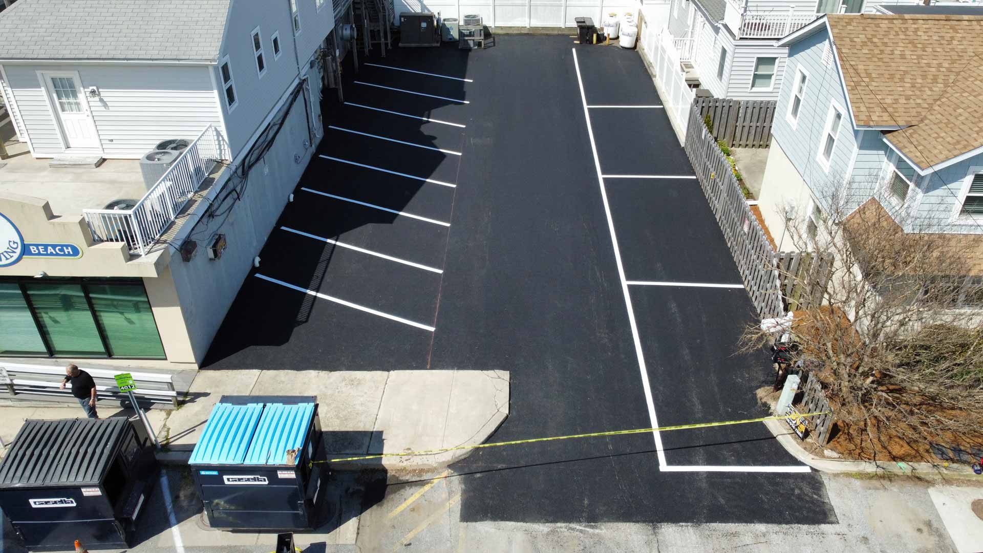 Newly paved and striped parking lot